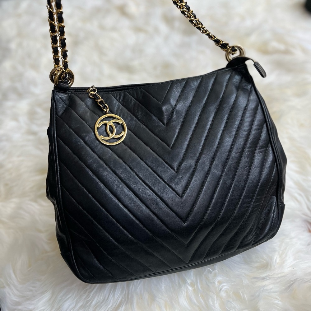 SOLD - Chanel Lambskin Tote Hobo Bag Chevron